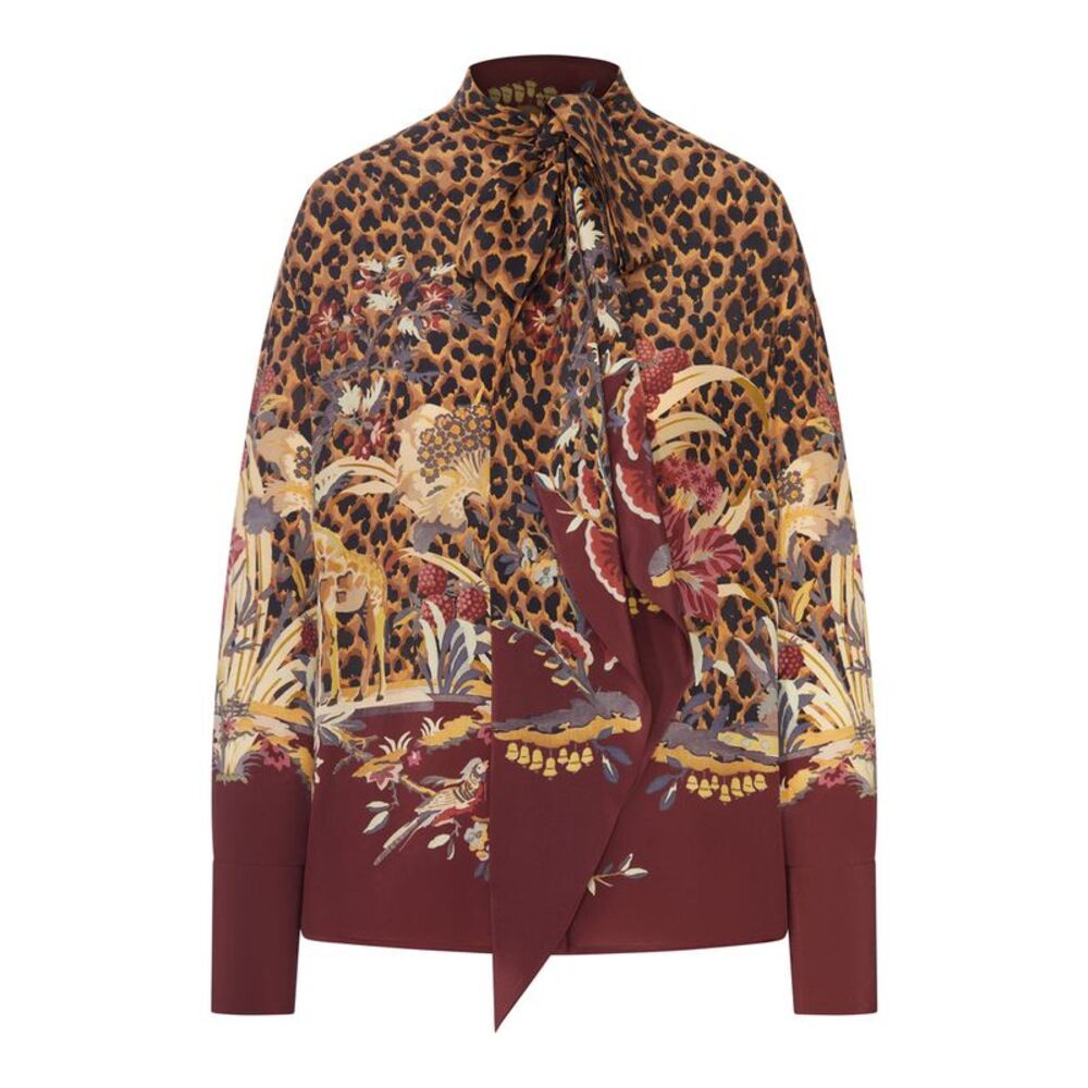 Etro Women Animal And Floral Printed Shirt With Neck Bow